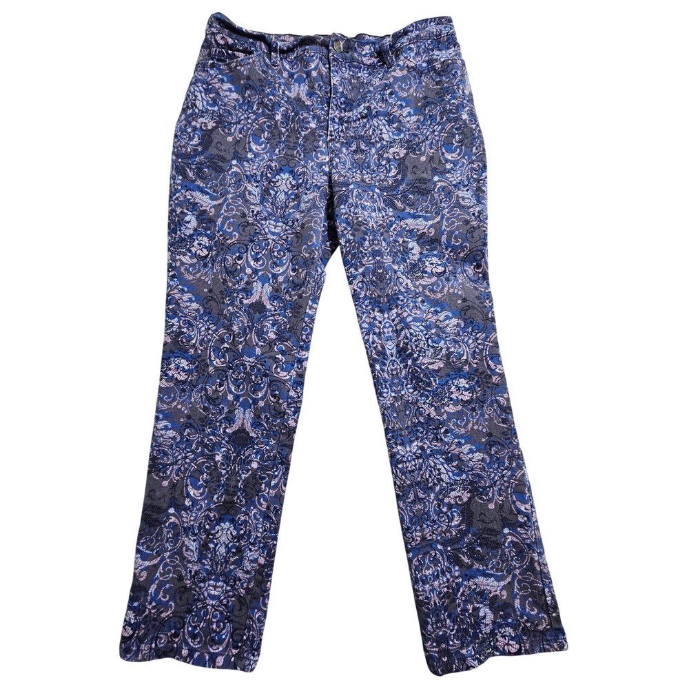 Gloria Vanderbilt Amanda High Rise Paisley Pants Blue Purple Women 14S DGVB2692